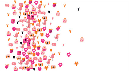 Bright frame background with Valentine's Day elements. Blank postcard, invitation to a holiday, wedding. Doodle. Vector illustration.