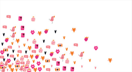 Bright frame background with Valentine's Day elements. Blank postcard, invitation to a holiday, wedding. Doodle. Vector illustration.