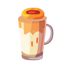 Coffee of colorful set. The cartoon design of a coffee cup with cream latte is sure to bring a smile to your face. Vector illustration.