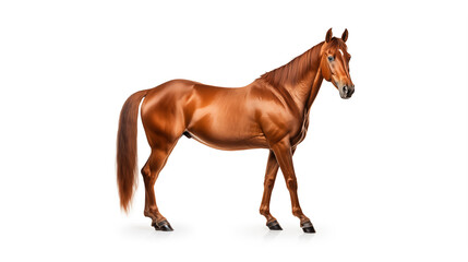 A brown horse on white background.	