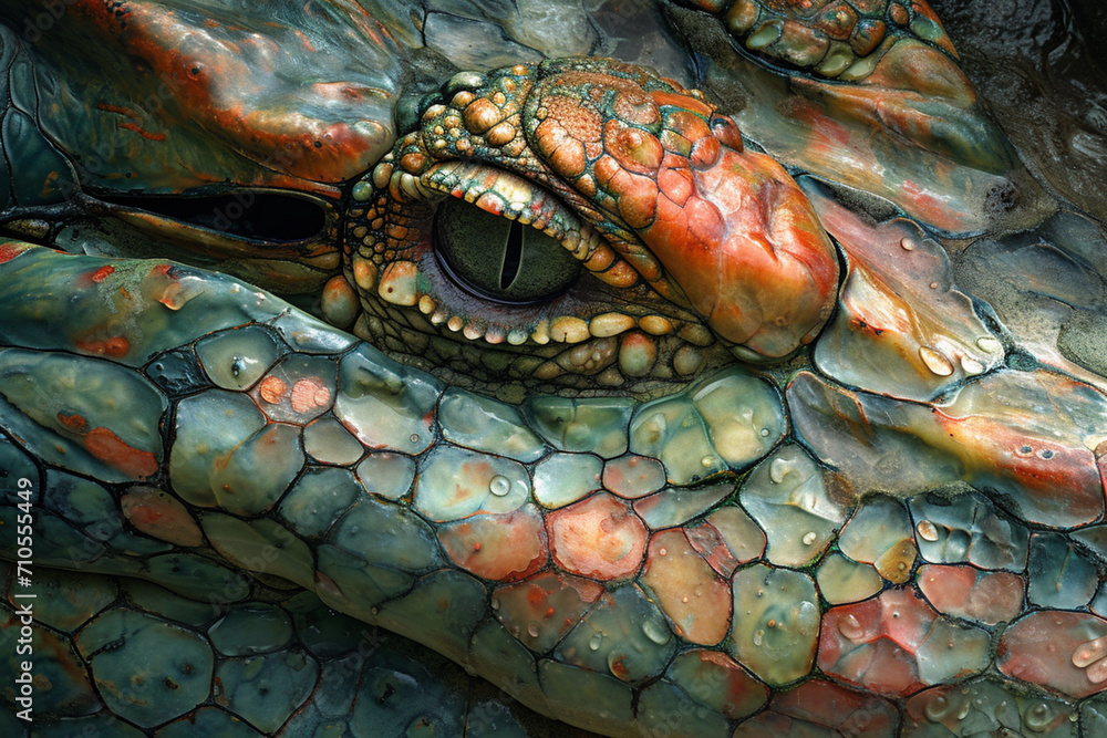 Poster an abstract interpretation of crocodile skin, using a macro lens to create a landscape-like image in