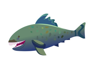 Sea dweller of colorful set. A playful and engaging illustration, where a cartoon design of a fish interacts with a diverse array of marine inhabitants. Vector illustration.