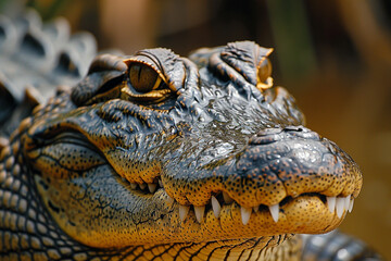 Obraz premium A detailed view showing the variance in scale size across different parts of the crocodileвАЩs body, presented in earthy, natural tones.