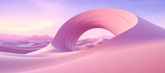 Gartenposter Surreal pastel desert landscape with abstract shapes and a fantastic dune in a futuristic scene © Aliaksandra