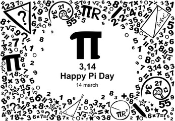 Happy pi day. Horizontal Banner.14 March. Web banner design background for header Templates.    Mathematics concepts background. Concept of education. Algebra, geometry, statistics, basic maths.  - obrazy, fototapety, plakaty