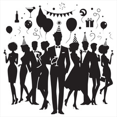 Enchanting Dance of Shadows: Dynamic Party Silhouettes Perfectly Crafted for Your Creative Projects - Celebration Silhouette - Party Vector Stock
