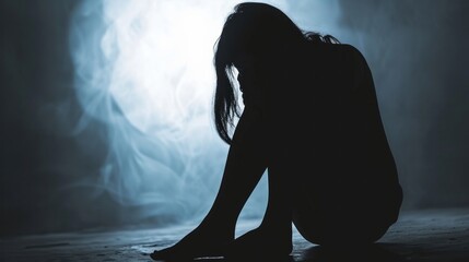 Silhouette of Woman Who Stressed Severely, Depression or Domestic Violence