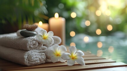 Obraz na płótnie Canvas Spa treatments, massages, and calming spa environments supplies zen stones and water spa of deep relaxation and tranquility and with space for text concepts. spa background
