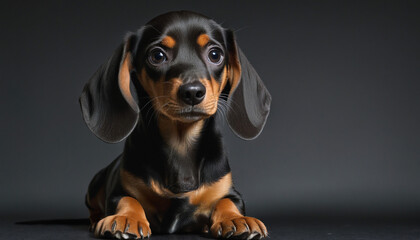 Curious Dachshund Puppy with Big Ears on Dark Background