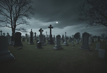 Creepy Halloween Cemetery Scene
