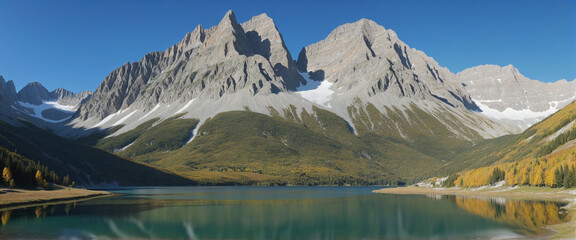 Beautiful Alpine Autumn Mountain Landscape with Lake Reflections