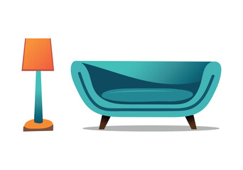 Sofa of colorful set. The cartoon design of the stylish sofa adds a playful and whimsical touch to interior decor, making it a delightful addition to any art collection. Vector illustration.