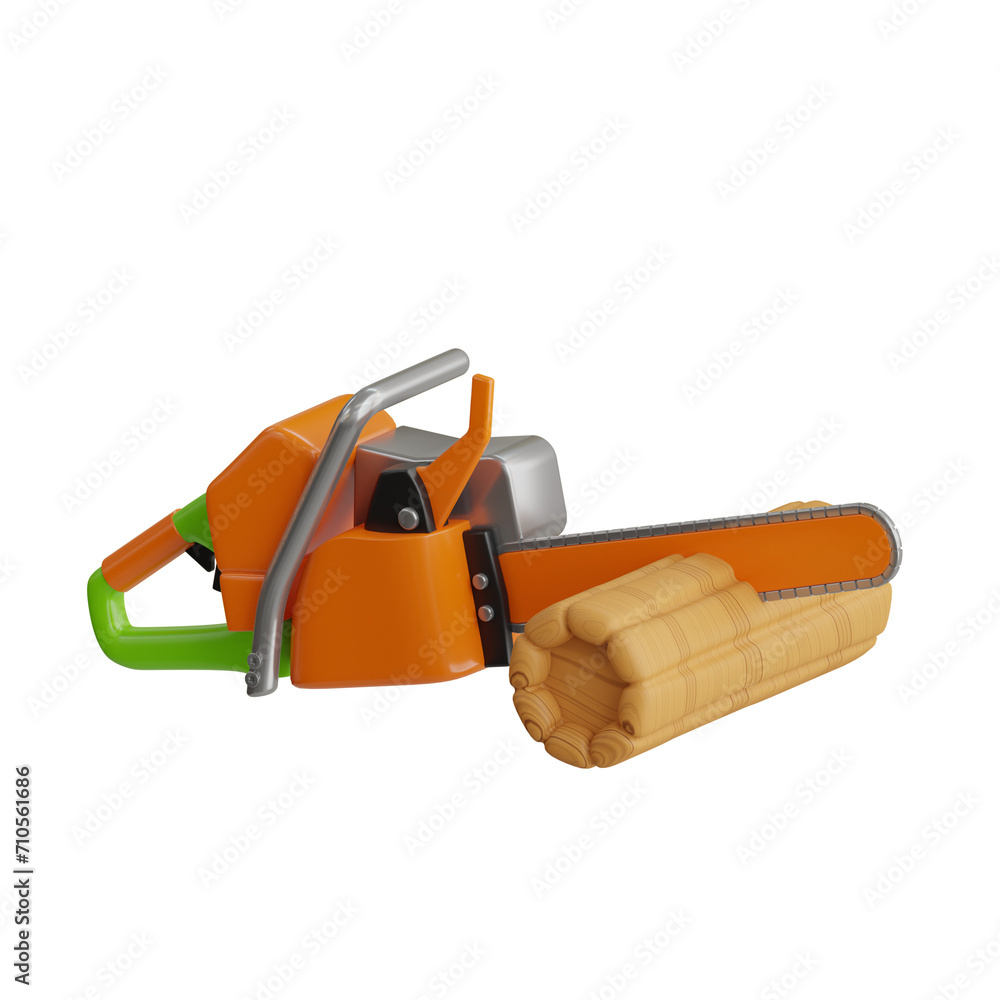 Aufkleber 3d chainsaw model chain of woodcutting. 3d illustration, 3d element, 3d rendering. 3d visualization 