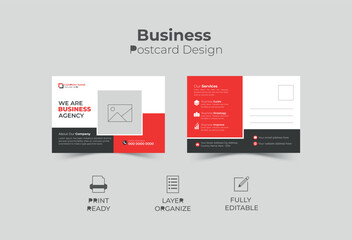 Corporate Postcard design template or EDDM postcard, Digital agency postcard, Office postcard, Company postcard with modern layout.