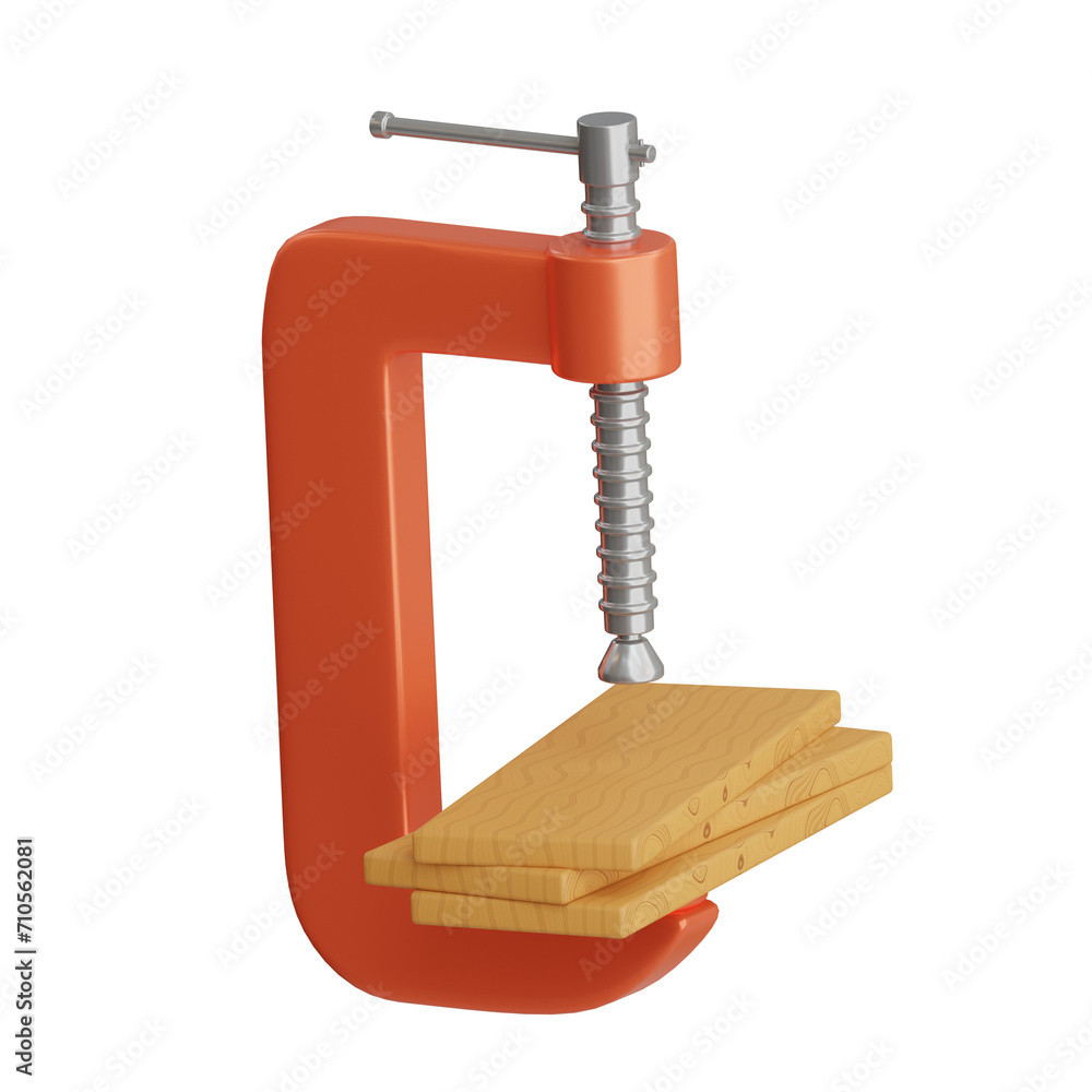 Poster 3d clamp model secure woodwork. 3d illustration, 3d element, 3d rendering. 3d visualization isolated