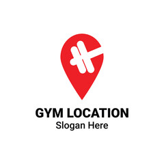 Fototapeta premium Dumbbell Fitness Zone Logo. GPS Tag Pin Point Icon Design Template Flat Vector. Gym Label Emblem With Location Shape Workout Bodybuilding Logo Concept. Location Map Pointer Gym Fitness Exercise Club.