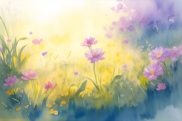 Obraz na płótnie Canvas Spring flowers watercolor. AI generated illustration