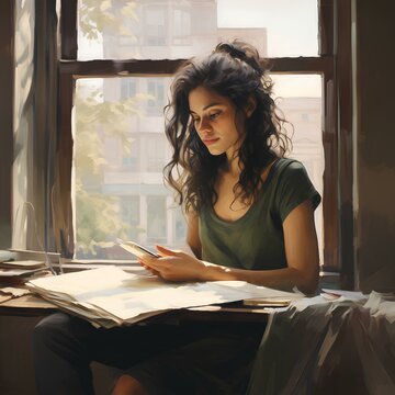 study, warm background, student, atmosphere, happy, calm, window background, window