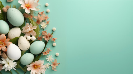 Fototapeta na wymiar Easter green background with spring decorations