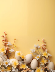Easter yellow background with spring decorations