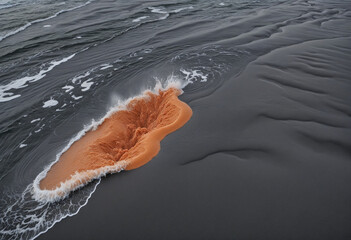 Foam of a wave on a volcanic sandy beach