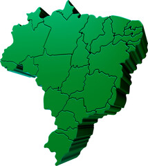 mapa 3d verde brasil com divisao de estados, mapa renderizacao localizacao america do sul