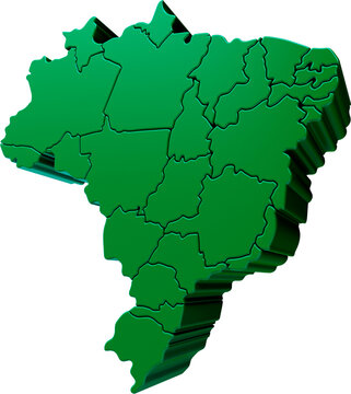 mapa 3d verde brasil com divisao de estados, mapa renderizacao localizacao america do sul