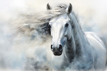 Obraz na płótnie Canvas white horse watercolor design illustration