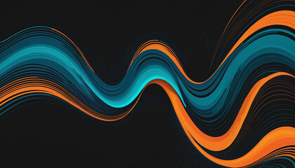 Vibrant rainbow, orange blue teal white psychedelic grainy gradient color flow wave on black...