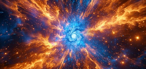 Orange and electric blue cosmic explosion;