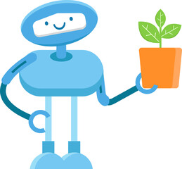 Robot Character Holding Plant Pot
