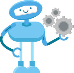 Robot Character Holding Gears
