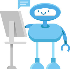 Robot Character Working on Computer

