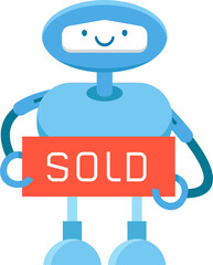 Robot Character Holding Sold Signage
