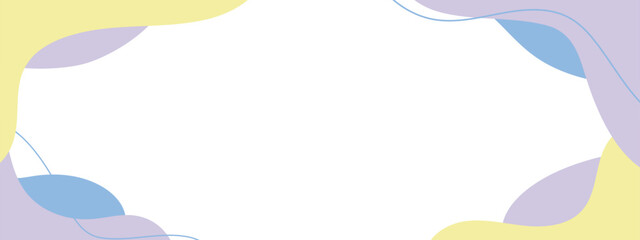 流体シェイプのフレーム　流動体・液体の抽象的なゆるいフレーム 　黄色　青色　紫　横　横長　素材