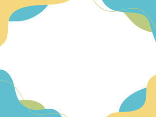流体シェイプのフレーム　流動体・液体の抽象的なゆるいフレーム 　黄色　青色　緑　横　横長　素材