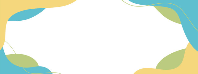 流体シェイプのフレーム　流動体・液体の抽象的なゆるいフレーム 　黄色　青色　緑　横　横長　素材