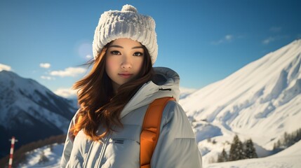 Fototapeta na wymiar 冬山に立つ女性