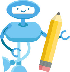 Robot Character and Pencil
