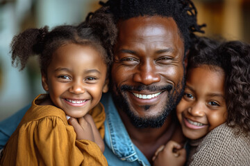 Portrait of a happy father with his daughters.