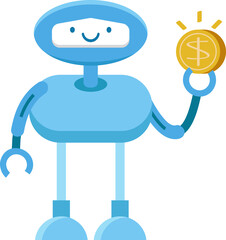 Robot Character Holding Dollar Coin
