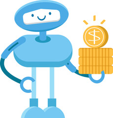 Robot Character Holding Dollar Coins
