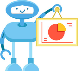 Robot Character Holding Pie Chart Signage
