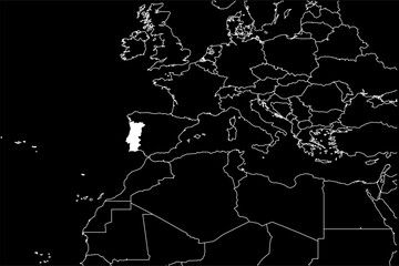 Portugal map europe black background