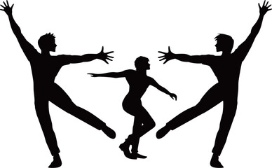 Fototapeta premium 踊る男性3人のシルエット