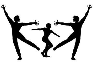 Fototapeta na wymiar 踊る男性3人のシルエット