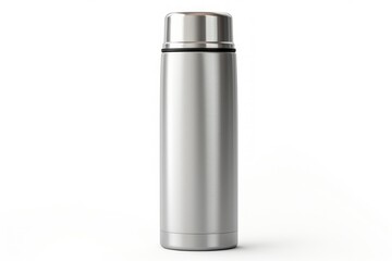 silver thermos bottle isolated on white background
