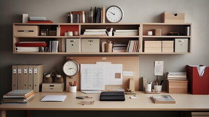 A Neat and Tidy Desk with Folders, Notebooks, and Stationery