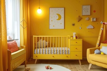 Cute baby room interior with crib
