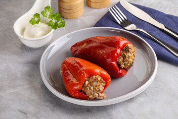 Stuffed bell pepper with minced meat and rice